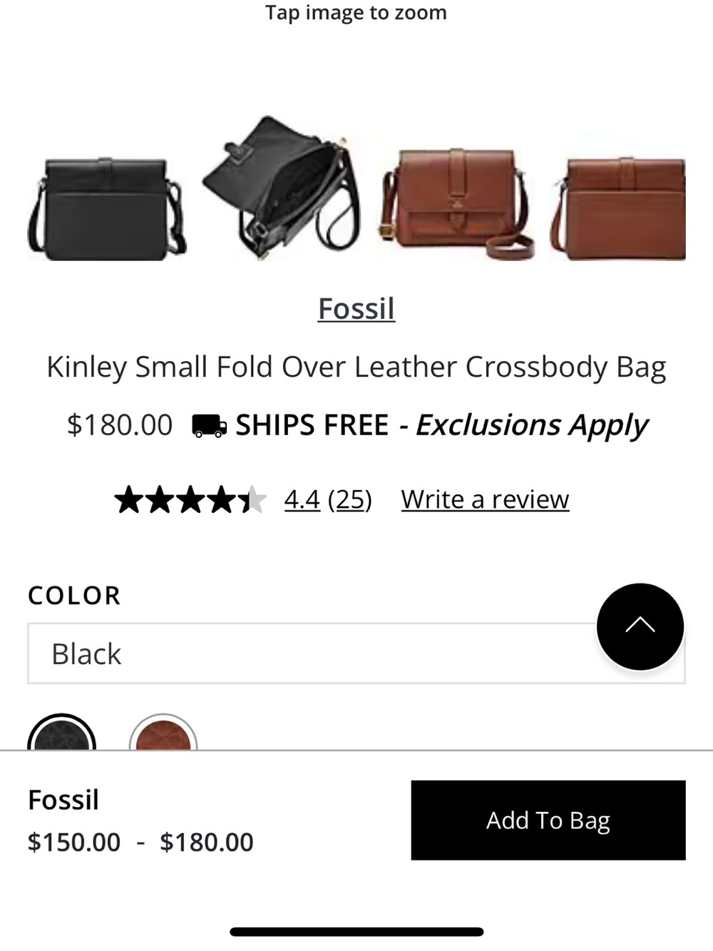 Fossil kinley small fold over cross body black leather purse - Picture 2 of 8